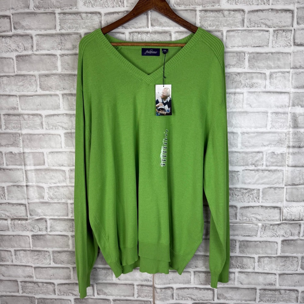 Jack Nicklaus Mens V-Neck Cotton Sweater Palm Green Golden Bear XXL NWT 10240208
